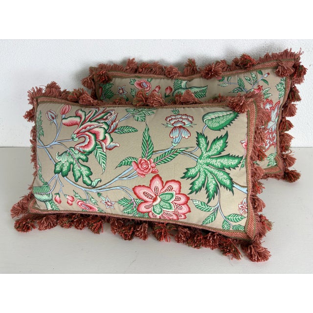 2020s Vintage Brunschwig & Fils Tasseled Floral Pillows /a Pair For Sale - Image 5 of 10