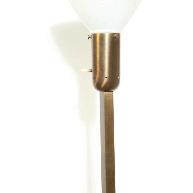 Nessen Studios Brass & Walnut Floor Lamp With Milk Glass Liner Shade, 1950's For Sale - Image 6 of 13