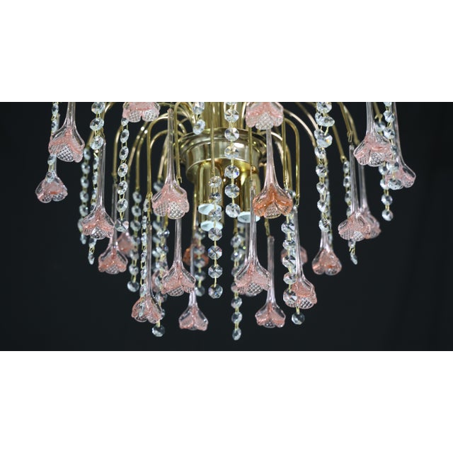 1980s Meryl Streep, Pink Murano Flowers and Crystal Drops Chandelier For Sale - Image 12 of 16