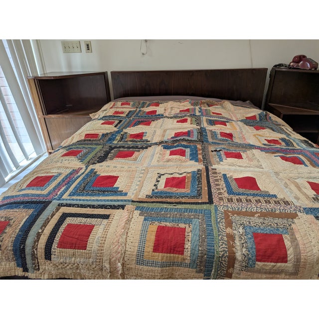 Antique Log Cabin Quilt, Likely 19th Century For Sale - Image 10 of 15