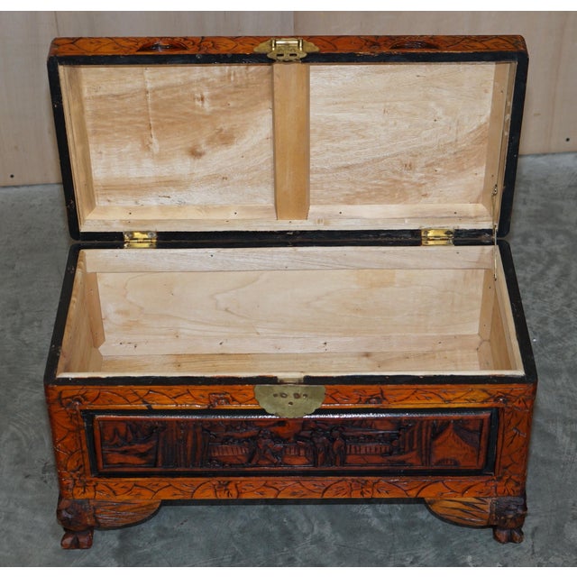 Antique Chinese Hand Carved Camphor Wood Travelling Trunk, 1900s For Sale - Image 14 of 17