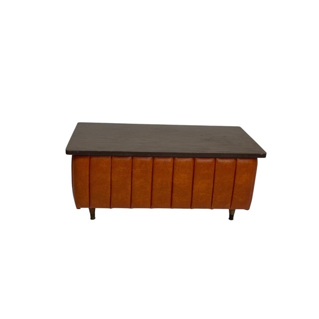 Burnt Orange 1950s Mid-Century Vinyl Upholstered Storage Bench With Lift-Top For Sale - Image 8 of 11