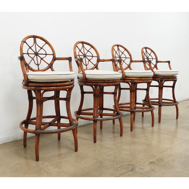 English Vintage Faux Bamboo Swivel Bar Stools (Set of 4) For Sale - Image 3 of 18