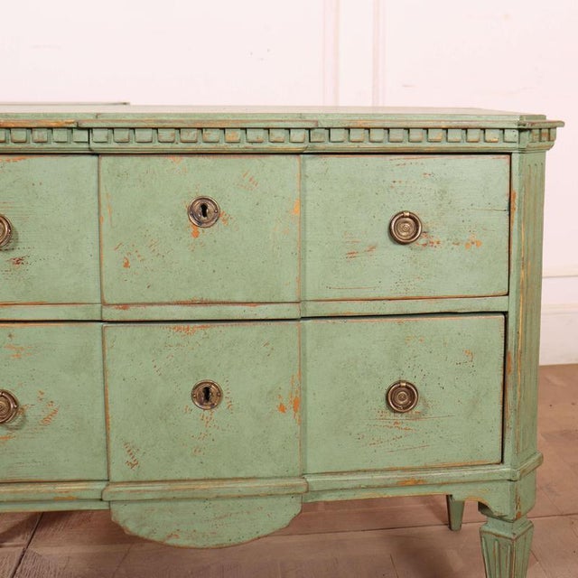 Good pair of 19th C Swedish breakfront pine commodes. 1880 This piece is designed in the style of the selected designer...