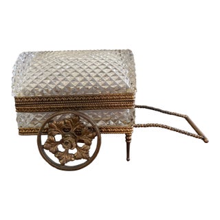 Vintage German Crystal & Bronze Carriage Jewelry Box For Sale