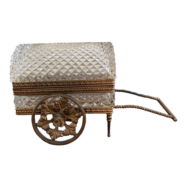 Vintage German Crystal & Bronze Carriage Jewelry Box For Sale
