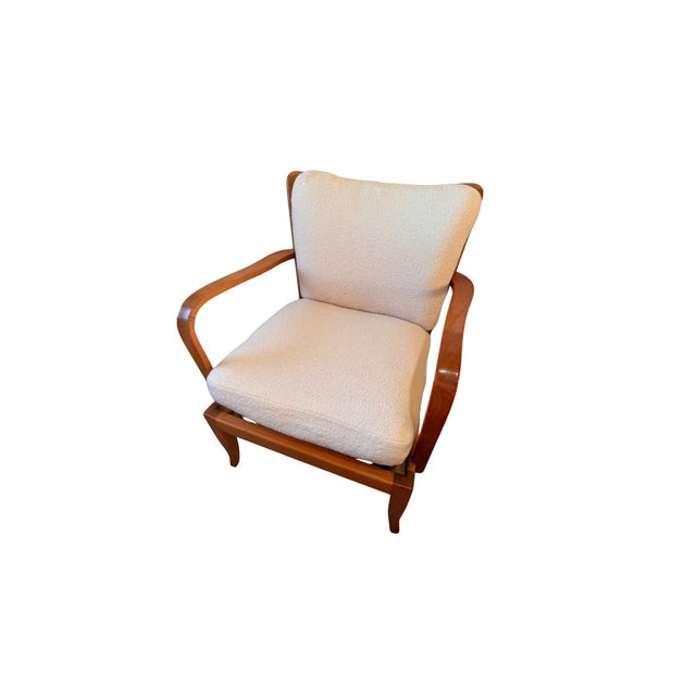 Walter Knoll Vintage Knoll Antimott Solid Wood Lounge Chair in Ivory Boucle' For Sale - Image 4 of 9