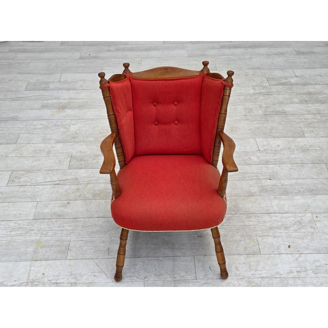 Scandinavian Armchair in Red Wool and Beech, 1960s For Sale - Image 15 of 18