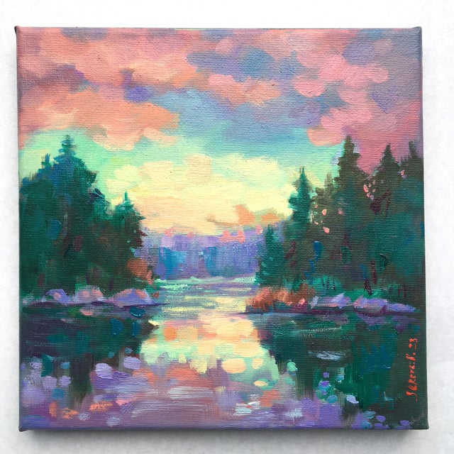 Original Landscape on Canvas Painting Montana Lake by Valeriya Serova For Sale - Image 6 of 9