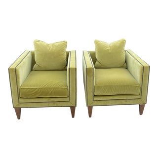 Citrine Green Club Chairs - a Pair For Sale