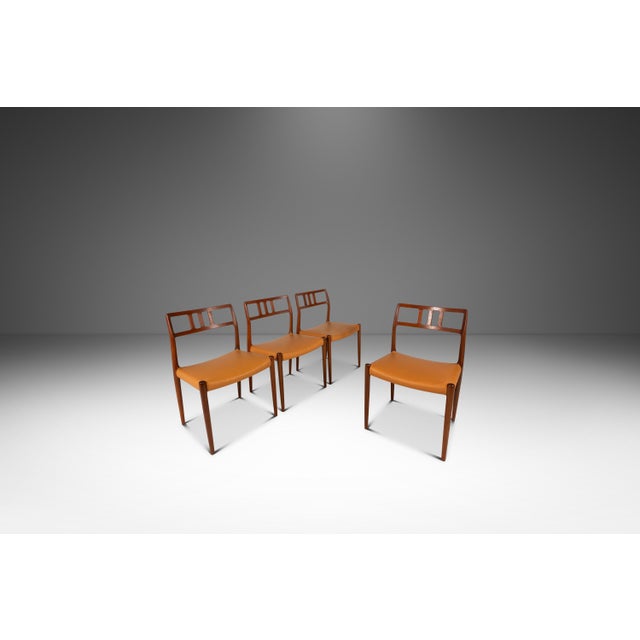 This exceptional set of four Model 79 side chairs by Niels Otto Møller for J.L. Møller Møbelfabrik represents the pinnacle...