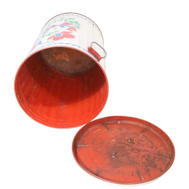 Vintage Pennsylvania Dutch Paint Decorated Garbage Trash Can For Sale - Image 4 of 15