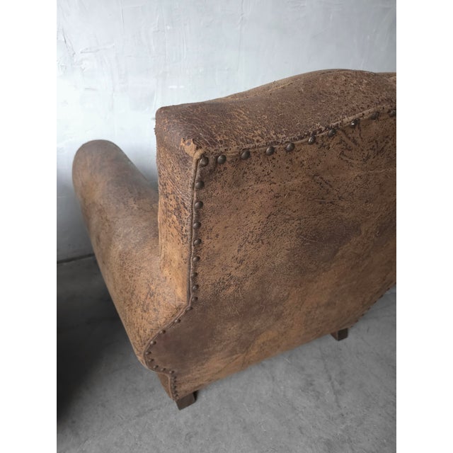 French Style Patinated Leather Lounge Chairs by Restoration Hardware For Sale - Image 13 of 15