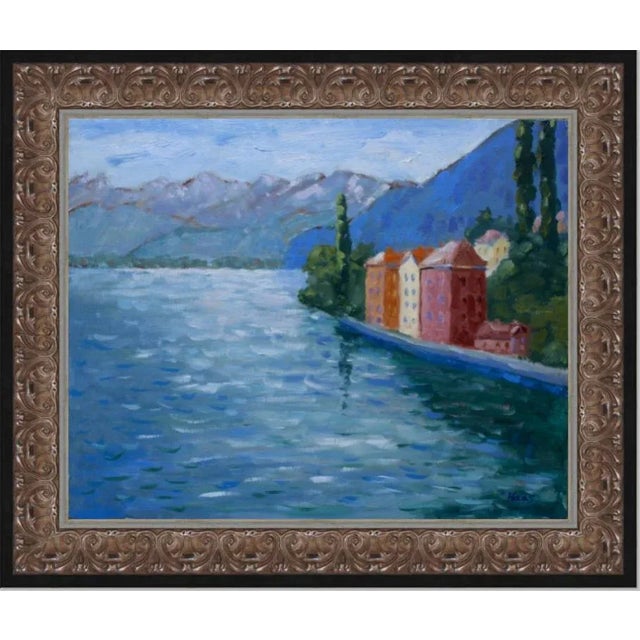 Textile Lake Como, Italy, Contemporary Oil Painting Wall Decor For Sale - Image 7 of 9