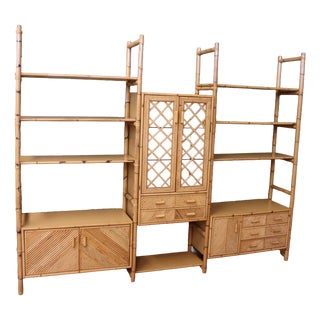 Large Italian Rattan and Bamboo Bookcase, 1960s For Sale