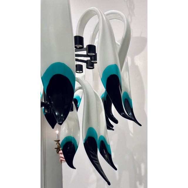 Original retail $18,900, unique Myran Allan Luxury Lighting Turquoise Murano Glass Chandelier, mouth blown, hand formed,...