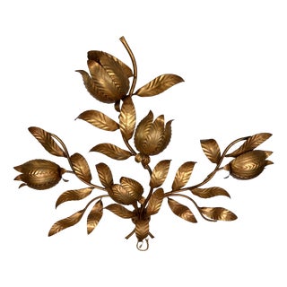 Hollywood Regency Gold-Colored Floral Brass Wall Lamp by Hans Kögl, 1960s For Sale