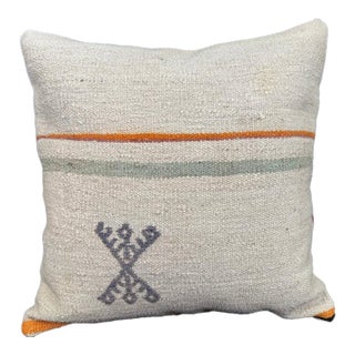 Turkish Hemp Pillow Cushion Natural Beige Orange Cushion Cover 20"x20" For Sale