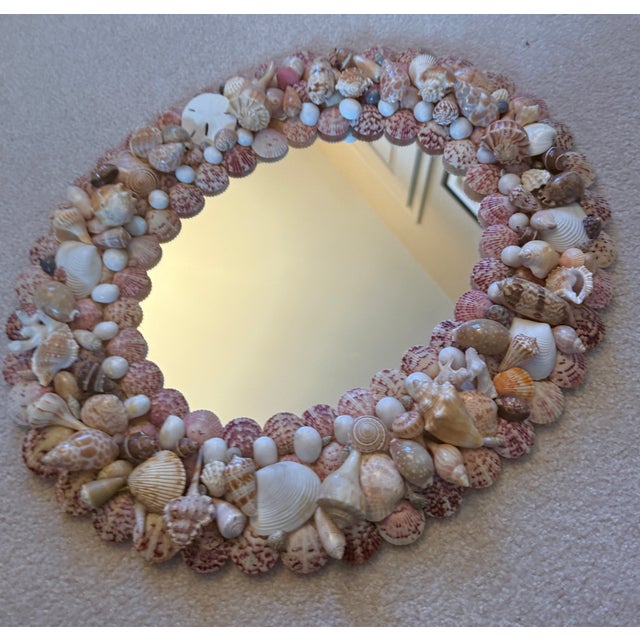 Vintage Handmade Shell Encrusted Oval Wall Mirror For Sale In Philadelphia - Image 6 of 8
