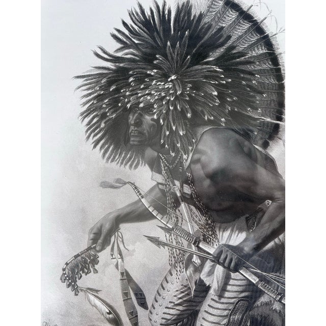 Striking antique portrait lithograph depicting “Pehriška-Ruhpa,” a Native American figure shown in elaborate ceremonial...