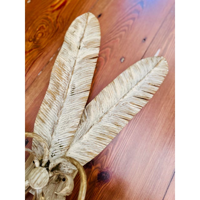 Metal Late 20th Century Hand Marbled Feather and Bow Candle Scones- a Pair For Sale - Image 7 of 7