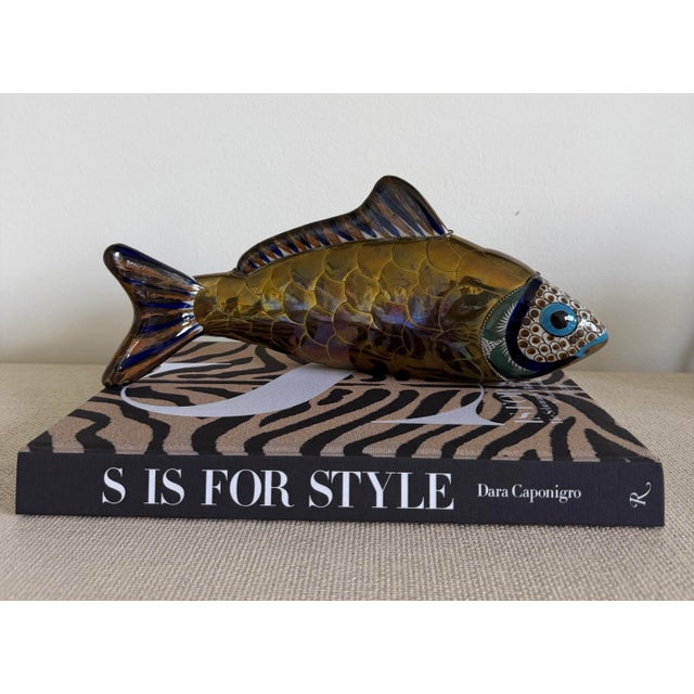 Mid-Century Modern Oversized Sergio Bustamante Style Braas Hand Painted Ceramic Koi Fish Table Sculpture For Sale - Image 3 of 9