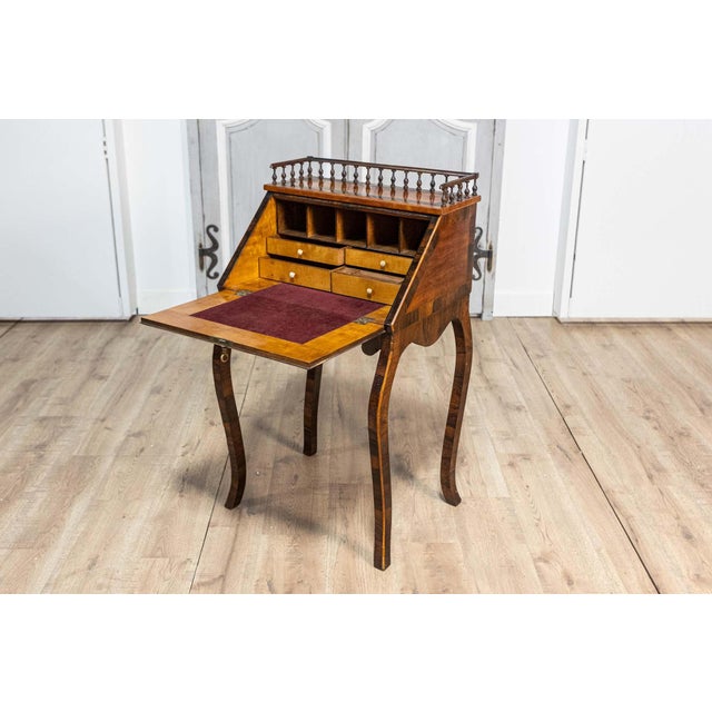 Italian 19th Century Walnut and Mahogany Writing Table with Slant Front Desk For Sale - Image 12 of 14
