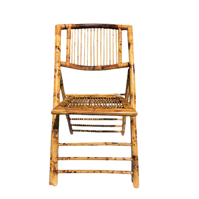 Late 20th Century Folding Bamboo Tiger Wood Zebra Patio or Lawn Chair