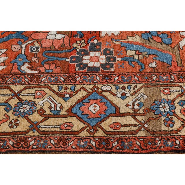1920s Persian Heriz Rug in Blue, Pink, Red, White, and Yellow For Sale - Image 12 of 13