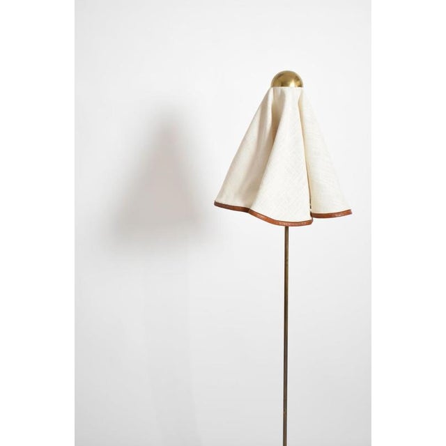 Brass, Fabric and Leather Floor Lamp, 1960s. For Sale - Image 3 of 6