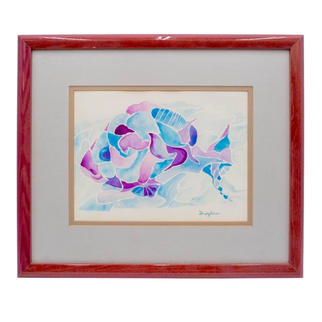 Framed Abstract Watercolor Fish Art Signed For Sale