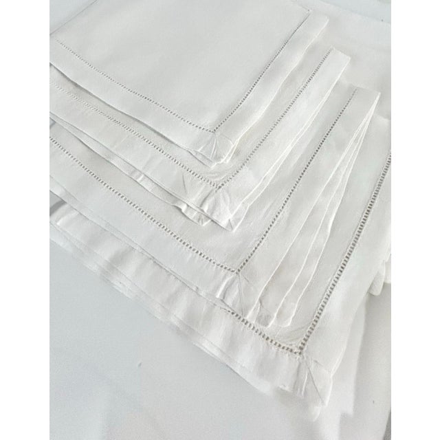Textile Vintage Cocktail or Luncheon Napkins – White Hemstitched - Table Linens - Dinner Napkins - Set of 12 For Sale - Image 7 of 12