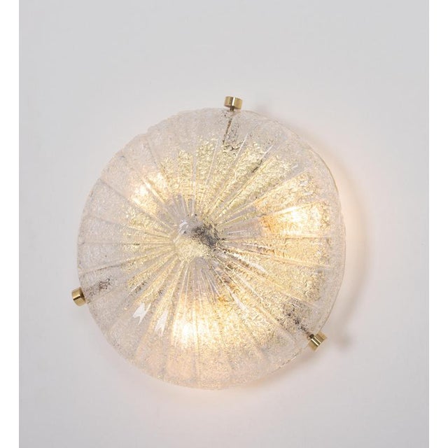 Metal Small Brass and Murano Glass Flush Mount attributed to Hillebrand, Germany, 1970s For Sale - Image 7 of 14