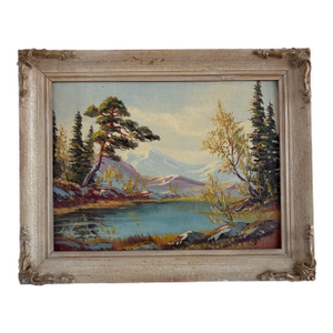 Vintage Original Landscape Oil Painting, Framed Mountain River Art