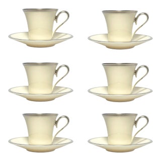 Lenox “Solitaire” 6 Porcelain Demitasse Espresso Cups & Saucers - 12 pcs For Sale