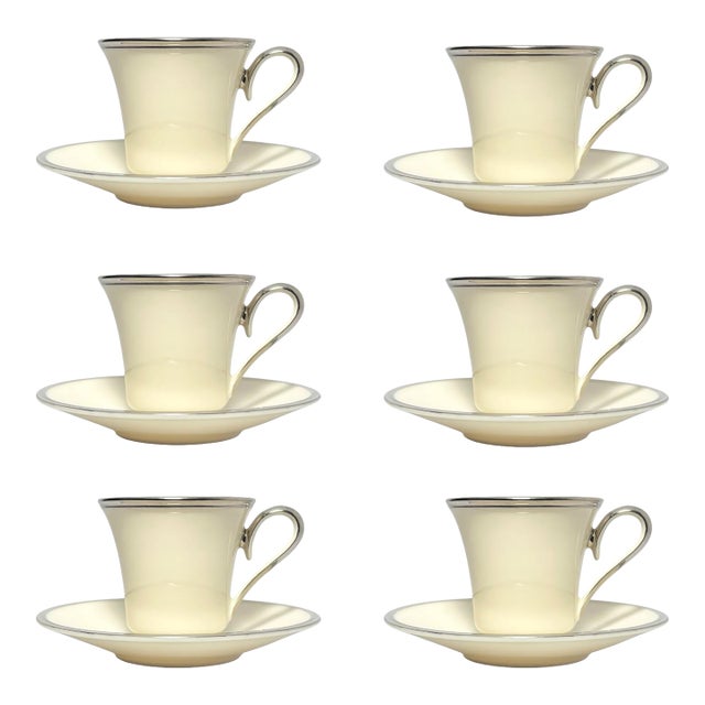 Lenox “Solitaire” 6 Porcelain Demitasse Espresso Cups & Saucers - 12 pcs For Sale