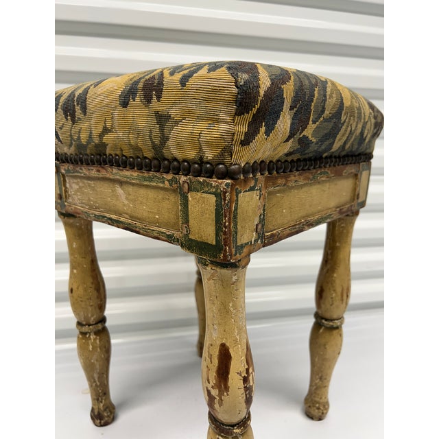 French, 18th century. A very fine high stool (19.25" h) - in original yellow and green paint. The legs are of traditional...