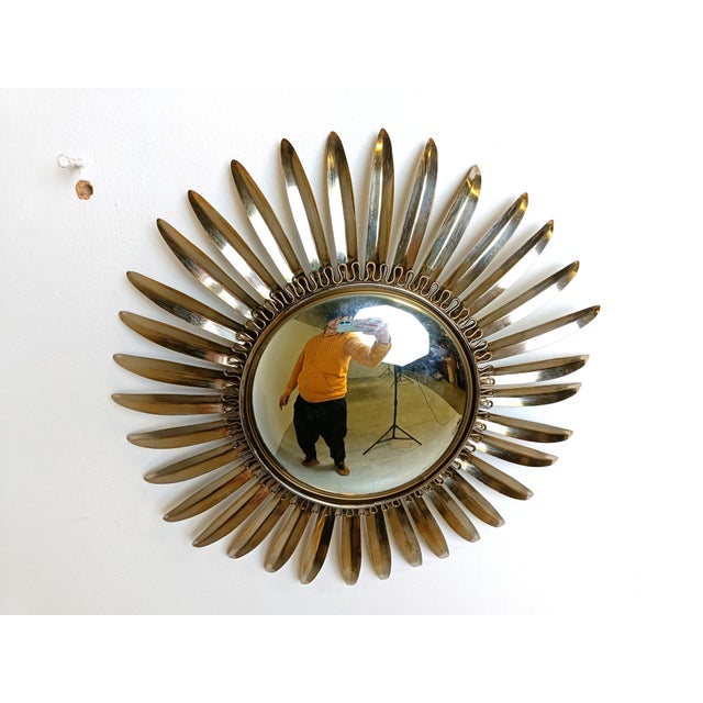Metal Vintage Brass Sunburst Mirror, 1970s For Sale - Image 7 of 13