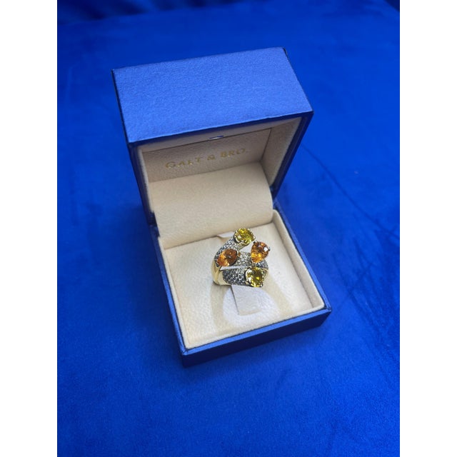 Diamond Orange Yellow Sapphire Cocktail Luxury Unique 18 Karat Yellow Gold Ring, Size 6.5 For Sale - Image 18 of 18