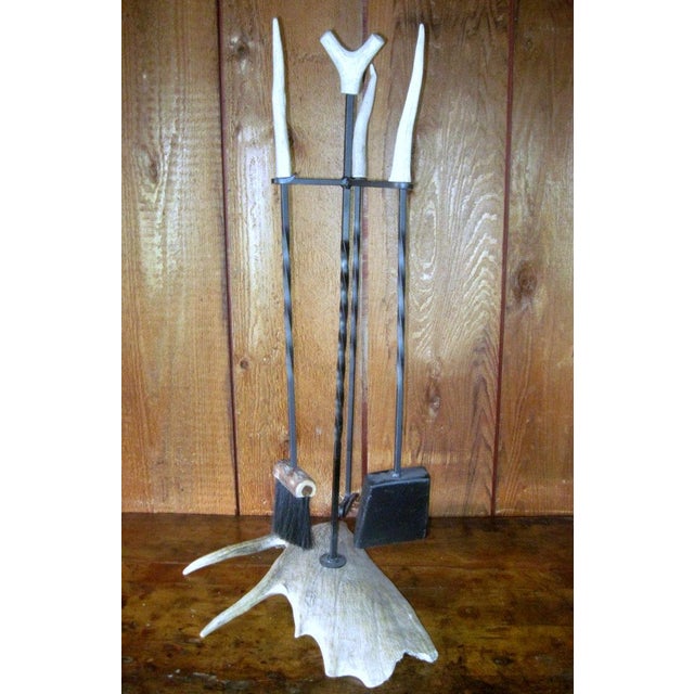 Amish Handmade Antler Handle Wrought Iron Fireplace Tools Chairish
