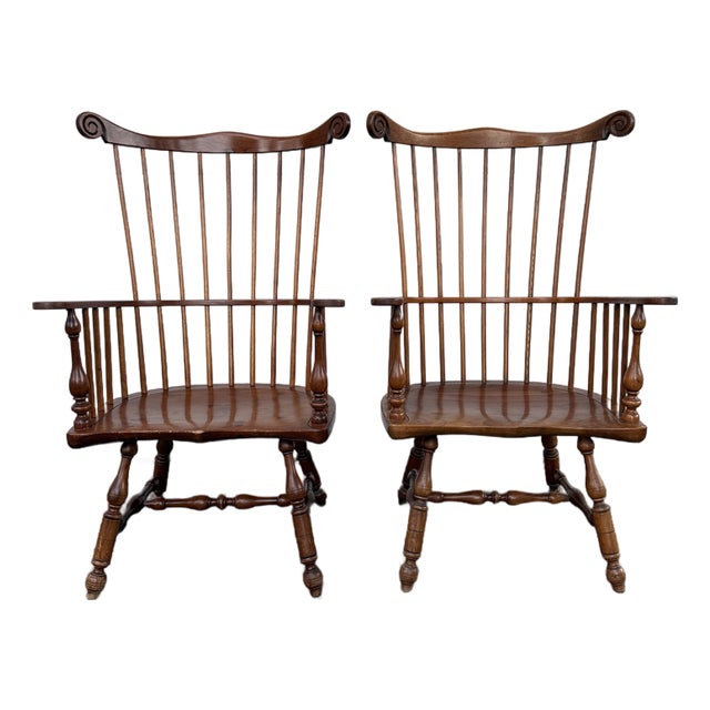 Stickley Comb Back Windsor Arm Chairs- A Pair For Sale