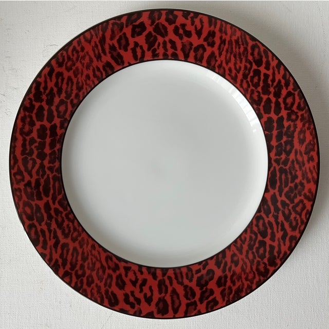 Ceramic Leopard Border Porcelain Plates-Set 6-Neiman Marcus-2 Sets Available For Sale - Image 7 of 10