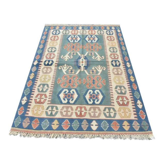 Vintage Hand-Tied Turkish Oushak Kilim Rug For Sale