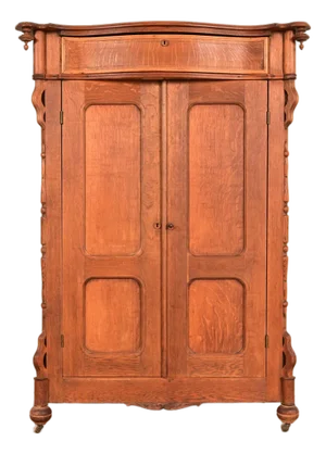 Antique Victorian Carved Oak Wardrobe or Armoire Dresser, Circa 1890s