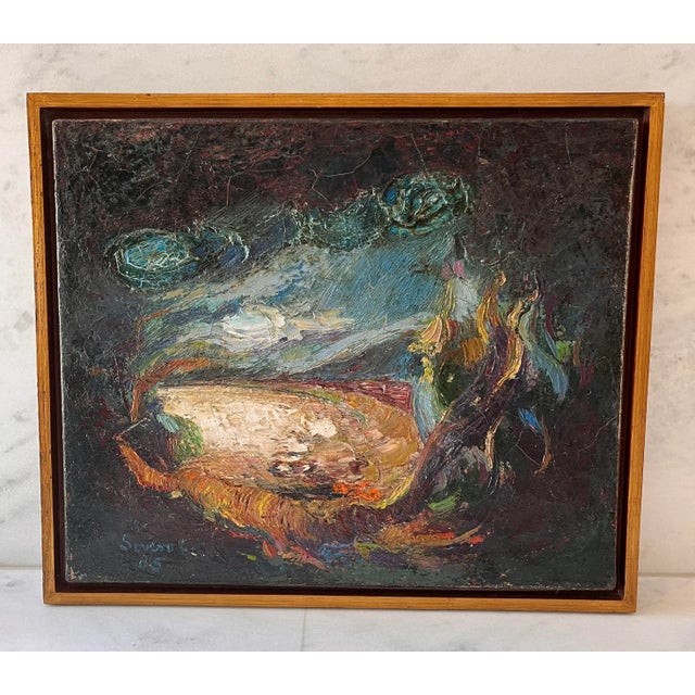 Mid-Century Modern Vintage Abstract Oil Painting by F. Sovero Cuyubama (20th C) For Sale - Image 3 of 12