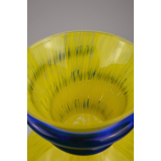 Blue Sculptural Yellow Art Glass Vase with Cobalt Blue Spiral Neck, 1980s For Sale - Image 8 of 9
