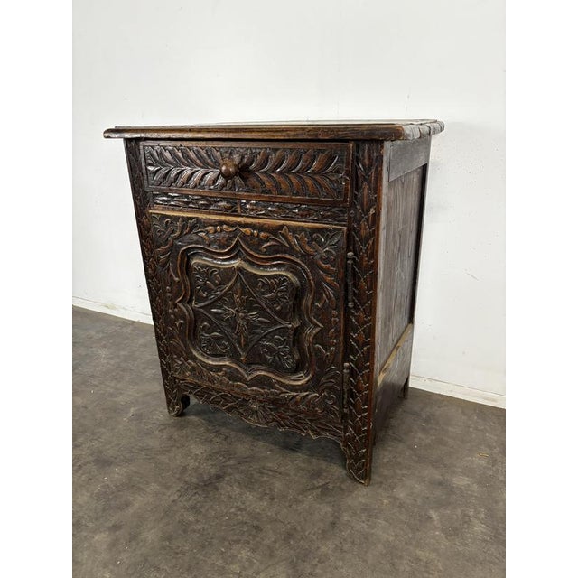 Breton Cabinet in Carved Oak with Door and Drawer For Sale - Image 4 of 8