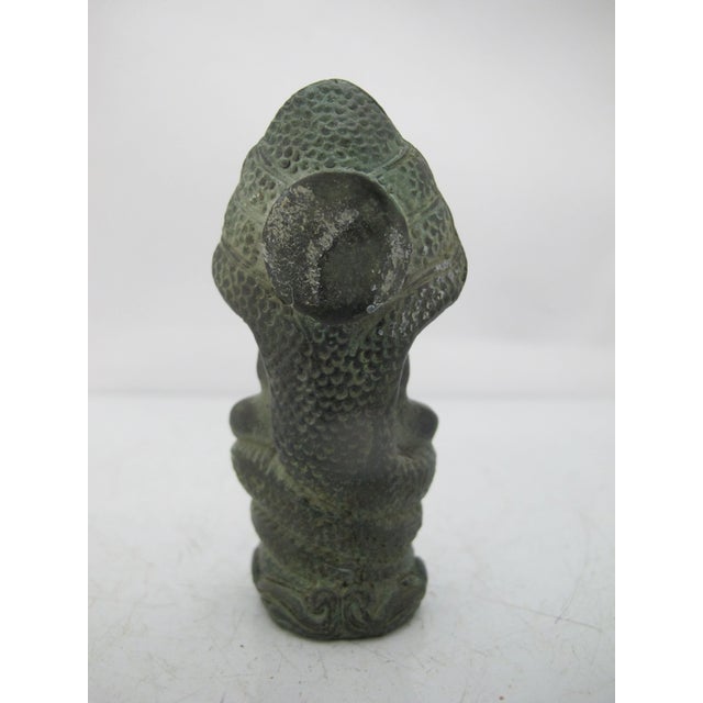 Folk Art Khmer Antique Bronze Buddha With Naga Bayon Style Buddhist Figurine Statue For Sale - Image 3 of 7
