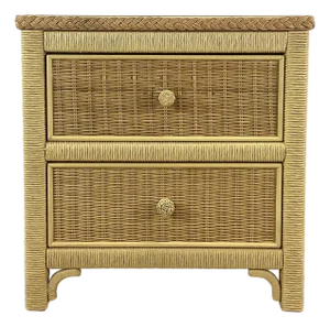 Mid 20th Century Boho Two Drawer Wicker Nightstand by Henry Link