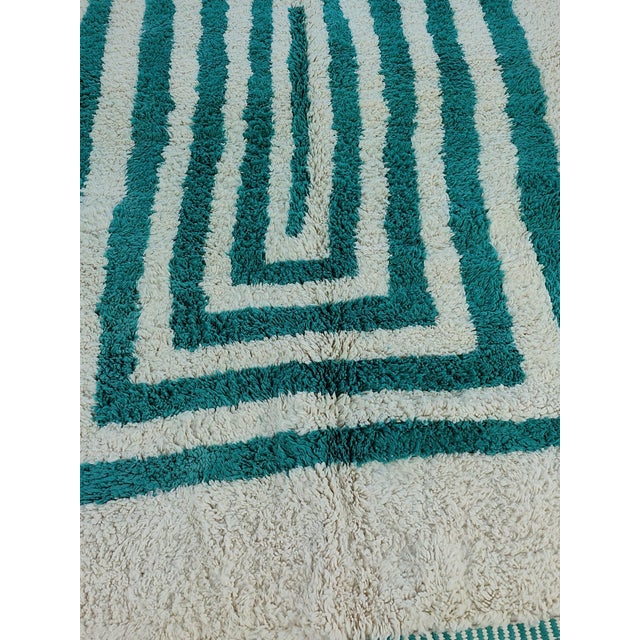 Textile Contemporary Teal Green Wool Moroccan Beni Ourain Rug For Sale - Image 7 of 17